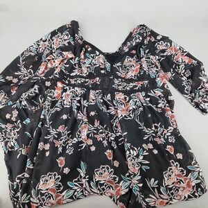 Torrid Maxi Dress Women 0 Black Floral Chiffon Shirred Bodice Boho Cottagecore‎